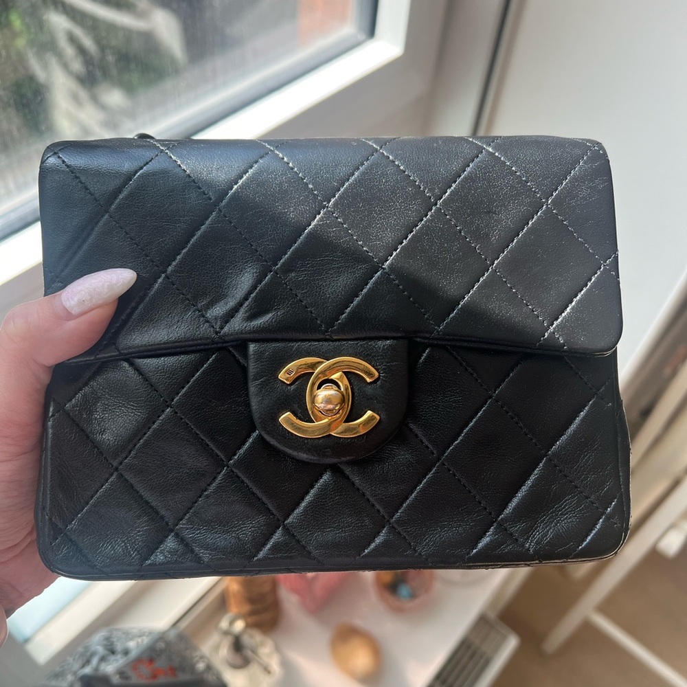 Vintage Classic Chanel Mini Square Flap Black with Gold Hardware